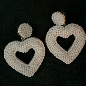 J Crew white Beaded heart earrings